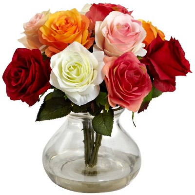 Nearly Natural Rose Arrangement with Vase, Assorted