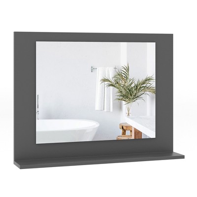 Tangkula Bathroom Mirror w/ Shelf 23.5" x 17.5" Rectangle Wood Frame Vanity Mirror