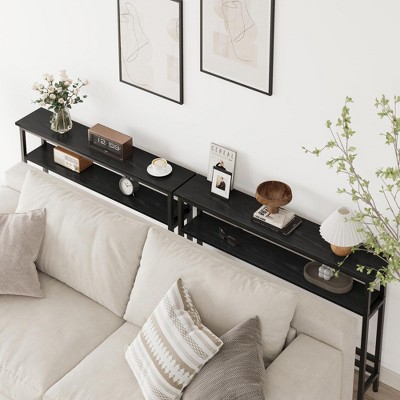 2 Tier Narrow Sofa Table, 5.9" Skinny Console Table with Adjustable Shelf, Slim Behind Couch Table for Living Room, Entryway, Hallway, Foyer