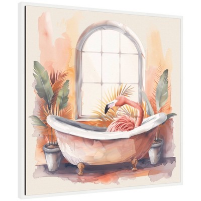 Kate & Laurel All Things Decor 30"x30" Sylvie Flamingo Bath Tropical Bathroom Framed Canvas by The Creative Bunch Studio White