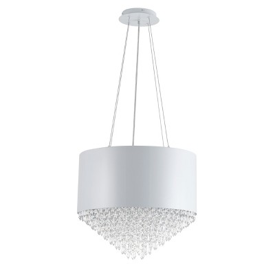 Modern Crystal Chandelier with Black Or White Drum Shade, Luxury Pendant Light for Dining Room, Bedroom