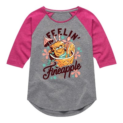 Girls' - SpongeBob SquarePants - Feelin Fineapple Shirt Tail Raglan Graphic T-shirt