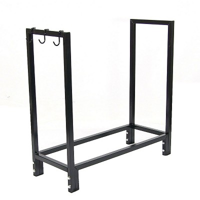 Sunnydaze Indoor/Outdoor Steel Fire Pit or Fireplace Firewood Log Rack Holder with Hooks - 30"