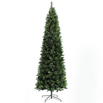 HOMCOM 9 FT Artificial Christmas Tree Holiday Decoration with Auto Open, Steel Base, Pine Needles, Pencil Shape