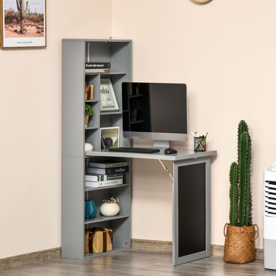 GDFStudio Cordoba Foldable Wall-Mounted Home Office Desk with Blackboard and Storage Shelves