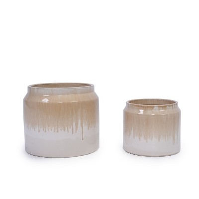 Hrinhom Set of 2 Gradient Ceramic Flowerpot, Modern Planter