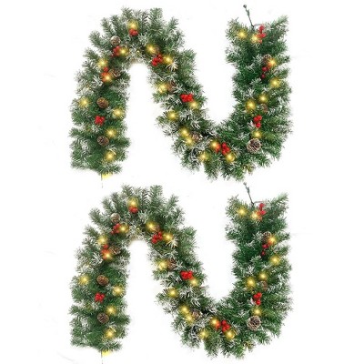 Swtroom 2 Pcs 6ft Pre-Lit Christmas Garland with 40 Waterproof LED Lights, Pine Cones & Berries, 200 Branches Christmas Decoration