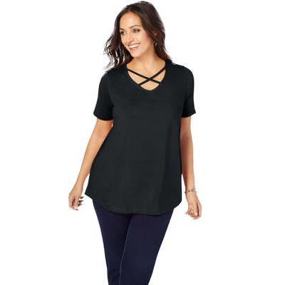 Jessica London Stretch Cotton Crisscross Strap Tee