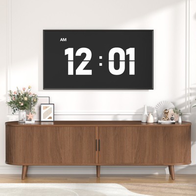 Buenhomino Mid-Century Modern Television Stand, Media Console with Sliding Door, Entertainment Center for TV up to 85 Inch, Adjustable Shelves, Walnut