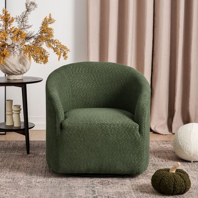 KINWELL Boucle Upholstered Swivel Barrel Accent Armchair