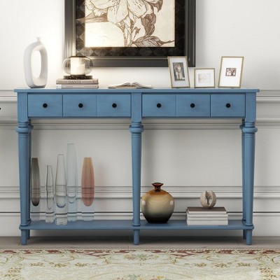 PAGED 60 inch Console Table with 4 Drawers,Retro Entryway Table with Open Shelf for Living Room,Hallway