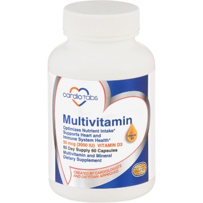 Cardiotabs Multivitamin - Packed with Methylated B Vitamin Complex & Vitamins A, C, E, K + 2000 IU Vitamin D3 - 60 Capsules per Bottle, 60 Day Supply