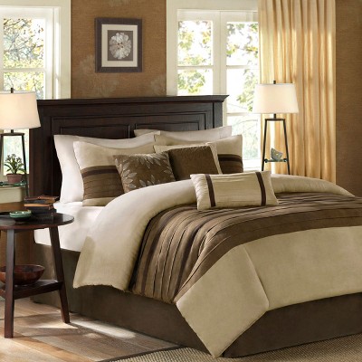 CAVINAS 7Pcs Faux Suede Comforter Set,All Season Luxury Bedding Set with Comforter,Sheets,Shams&Decor Pillows,Machine Washable,Natural