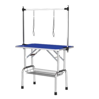 Akoasm 46 in.W Large Size Pet Dog Cat Grooming Table with Adjustable Arm and Clamps-Blue