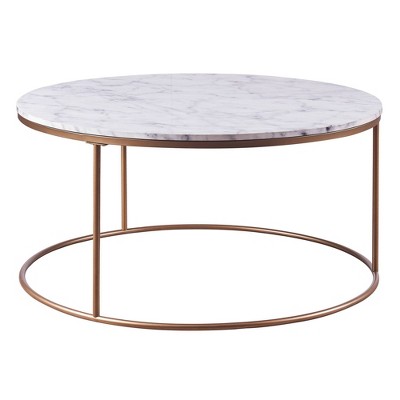 Marmo Round Coffee Table with Faux Marble Top Brass - Teamson Home: Greek-Inspired, Gold-Brushed Base, 36"x18"