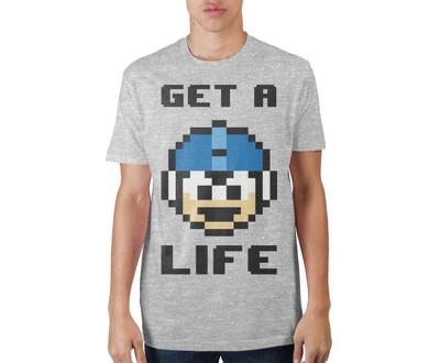 Capcom MegaMan Get A Life 8-Bit Men's Athletic Heather Grey Crew Neck Print T-shirt