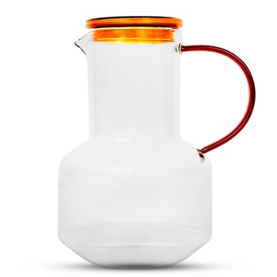 Elle Decor Glass Pitcher with Amber Lid, 48-Ounce Durable Borosilicate Glass Water Pitcher with Lid and Spout