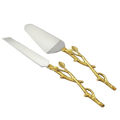 Jiallo  Gilt leaf cake servers set (Gold Finish Leaf/Hammered Steel)