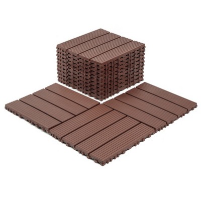 Syemin Carpet Tiles Plastic Interlocking Decking Tiles Waterproof for All-Weather Use, 44 Packs of Terrace Decking Tiles, Brown, 12"*12"*0.8"