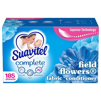 Suavitel Complete Scented Fabric Conditioner Dryer Sheets for Laundry - Field Flowers - 185 ct