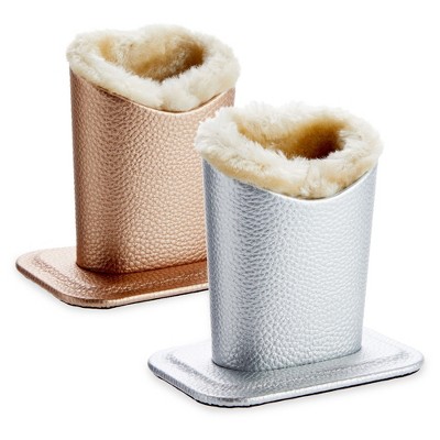 2 Pack Faux Leather Eyeglass Holder Stand with Plush Lining for Desk, Nightstand (4.5 x 5 In)