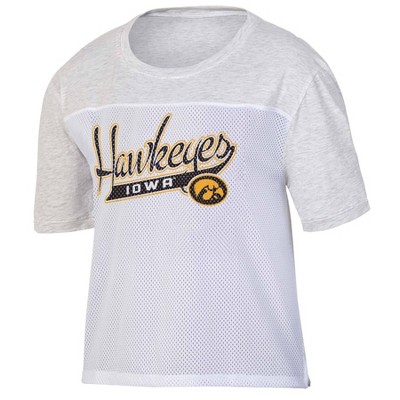 NCAA Iowa Hawkeyes Women's White Mesh Yoke T-Shirt