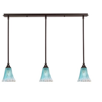Toltec Lighting Any 3 - Light Chandelier in  Dark Granite with 5.5" Fluted Teal Crystal  Shade
