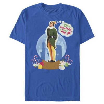 Men's Elf Buddy Hug Snow Globe T-Shirt