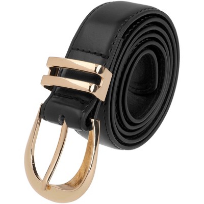 INSPIRE CHIC Gender Neutral Gold Buckle Pure 1.1" Width Faux Leather Waistband Belts 1Pc