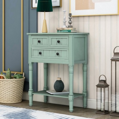 24" W x 31" H Vintage Wood Console Table with Drawer and Open Shelf, Narrow Entryway Table for Hallway, Living Room or Foyer - Maison Boucle