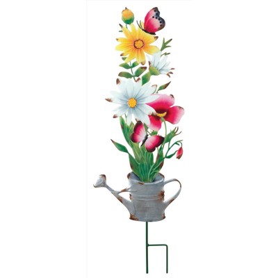 Regal Art & Gift Multicolored Metal 31 in. H Flower Watering Can Outdoor Garden Stake (Case of 2)