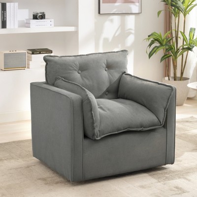 Uphosltered 360° Swivel Accent Armchair, Modern Accent Chair, Oversized Single Sofa Chair for Living Room & Office, Square Swivel Couch Chair