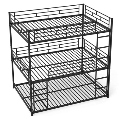 Costway Full Over Full Over Full Metal Bed Frame Heavy-Duty Triple Bunk Bed w/Dual Ladders