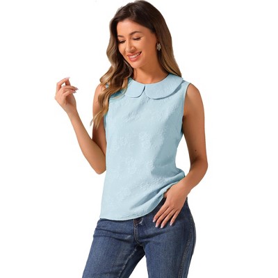INSPIRE CHIC Women's Casual Peter Pan Collar Sleeveless Jacquard Floral Tank Top