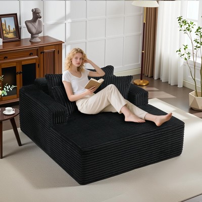 61'' Chaise Lounge Chair, Extra-Wide Oversized Comfy Upholstered Sofa with Pillows, Sofa Couch Reading Chairs