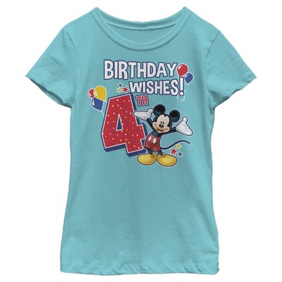 Girl's Disney Mickey Mouse 4th Birthday Wishes T-Shirt