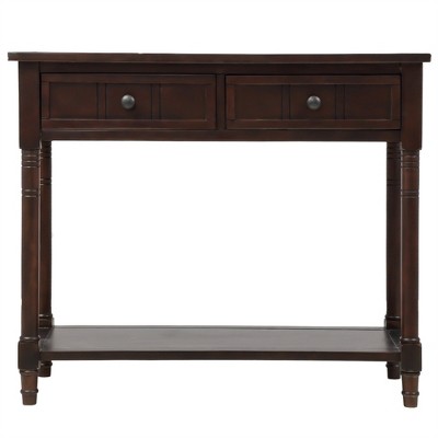 Tramull Console Table, Traditional Entryway Table with 2 Drawers & Display Shelf