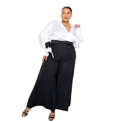 Slickblue Satin Long Sleeve Wrap Top, Tie Waist Blouse, Polished Look, Versatile Style, White, 1XL