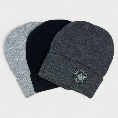 Canada Weather Gear Boys 3-Pack Beanie - Winter Knit Hat Set - Warm, Stylish & Comfortable Kids Beanies for Cold Weather