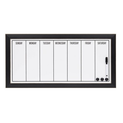 13" x 26" Wyeth Framed Magnetic Dry Erase Weekly Calendar Black - DesignOvation: Organizer with Magnets & Marker, Home Office Accessory