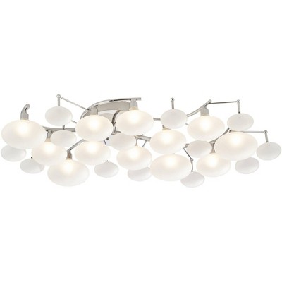 Possini Euro Design Lilypad Modern Ceiling Light Semi Flush Mount Fixture 30" Wide Chrome 12-Light Frosted Opal Glass for Bedroom Kitchen Living Room