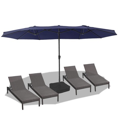 15 FT Extra Large Patio Umbrella w/ Base, Double-Sided Umbrella with Crank Handle, Outdoor UVProtective Pool Umbrella for Garden, Backyard, Poolside