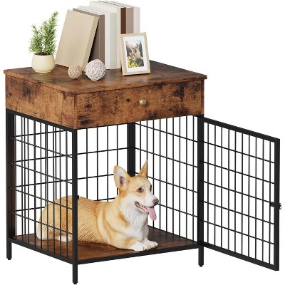 Dog Crate Furniture, Wooden End Table Dog Kennel with Drawer, Indoor Furniture-Style Crate Side Table for Small Dogs