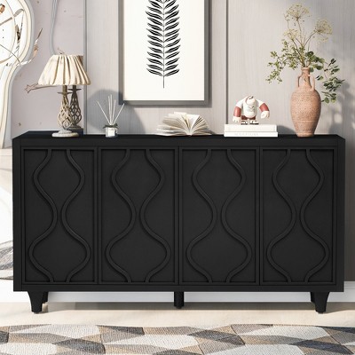 Bella Depot 59.6" Wooden Sideboard Cabinet with Embossed Curved Doors