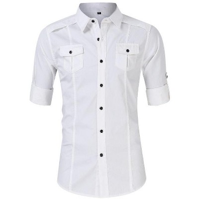 Coolmee Men's Button Down Shirt Long Sleeve Military Casual Style Cargo Work Shirt
