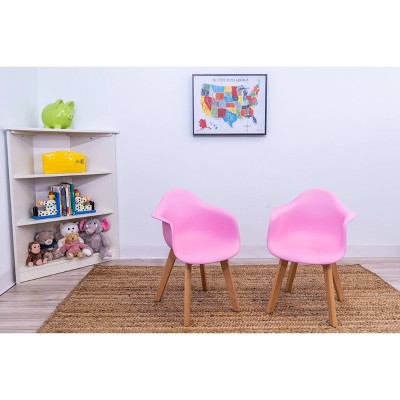 Gift Mark Set of 2 Kids' Chairs with Modern Plastic Seat and Beech Legs Pink