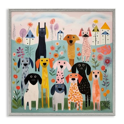 Stupell Industries Patterned Dogs in Yard Black Framed Giclee Art