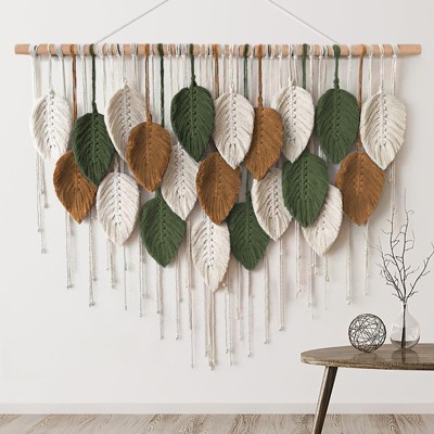 Aoibox Large Macrame Wall Hanging Boho Woven Tapestry, Chic Home Decor Modern Bohemian Handmade Leaf Feather Wall Art