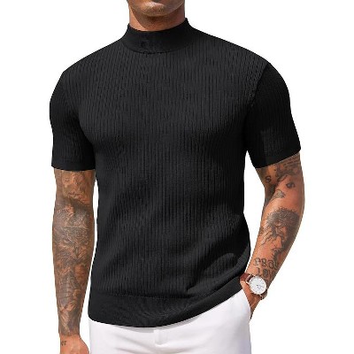COOFANDY Men's Mock Turtleneck Sweater Short Sleeve Casual Basic Tops Ribbed Knit Pullover Solid Tee