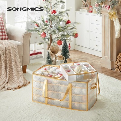 SONGMICS Large Christmas Ornament Storage Boxes, 3-Inch Balls, 8 Trays, 128 Slots, Plastic Christmas Storage Container with Lid